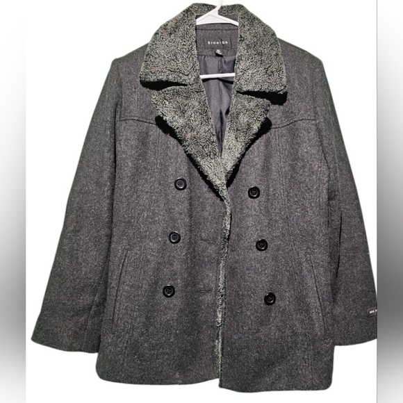 Braetan Charcoal Double-Breasted Pea Coat VGUC Medium 100% Wool 20 PTP - Picture 1 of 4